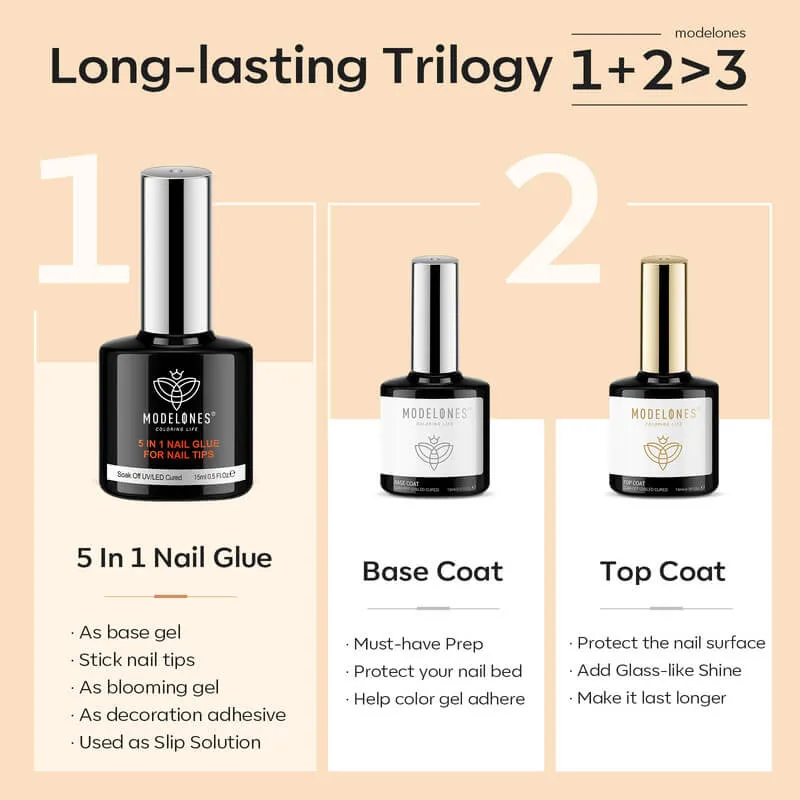 Nail Glue with Top & Base Coat Set 15ml