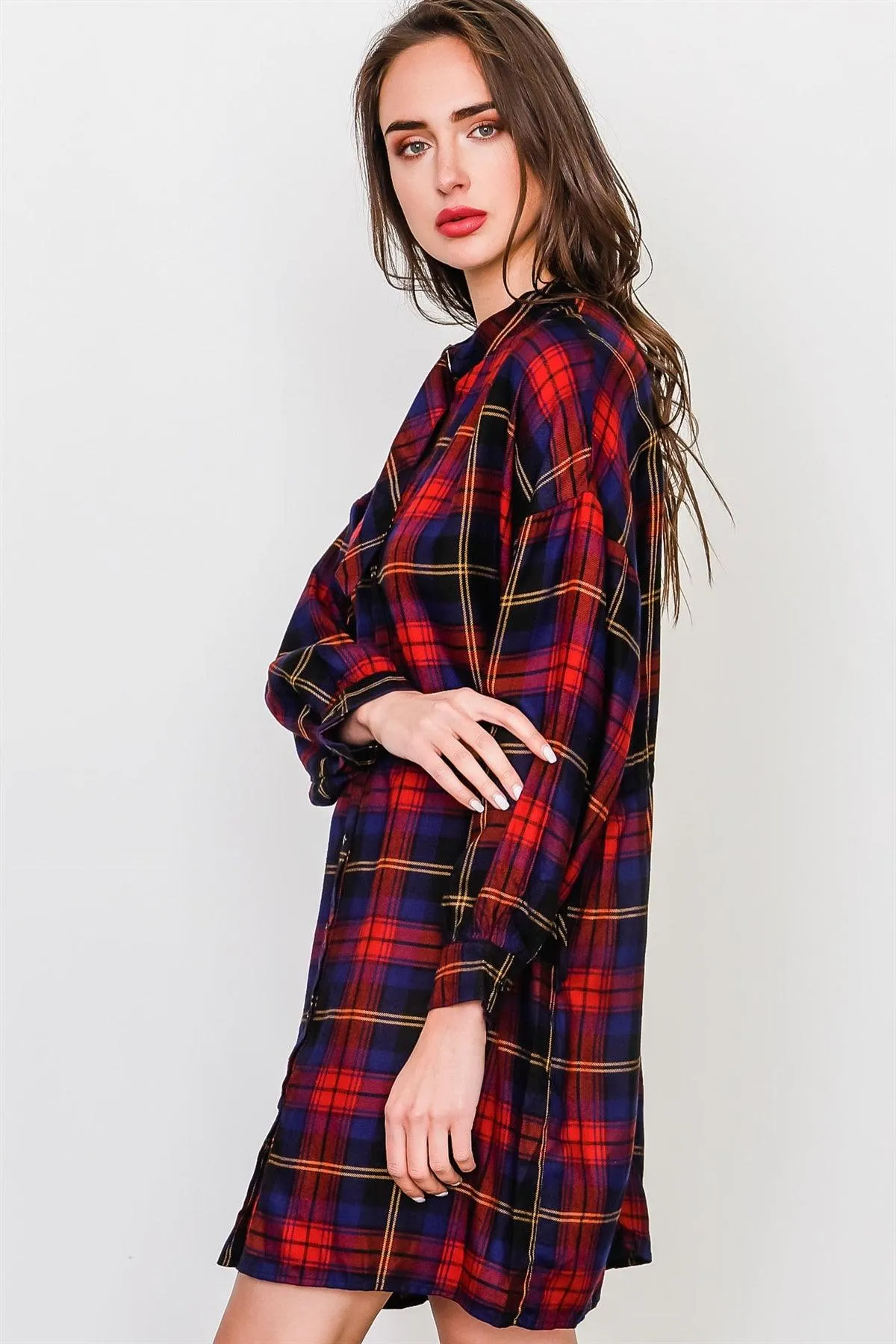Navy And Brick Chocker Neck Plaid Dress /3-2-1