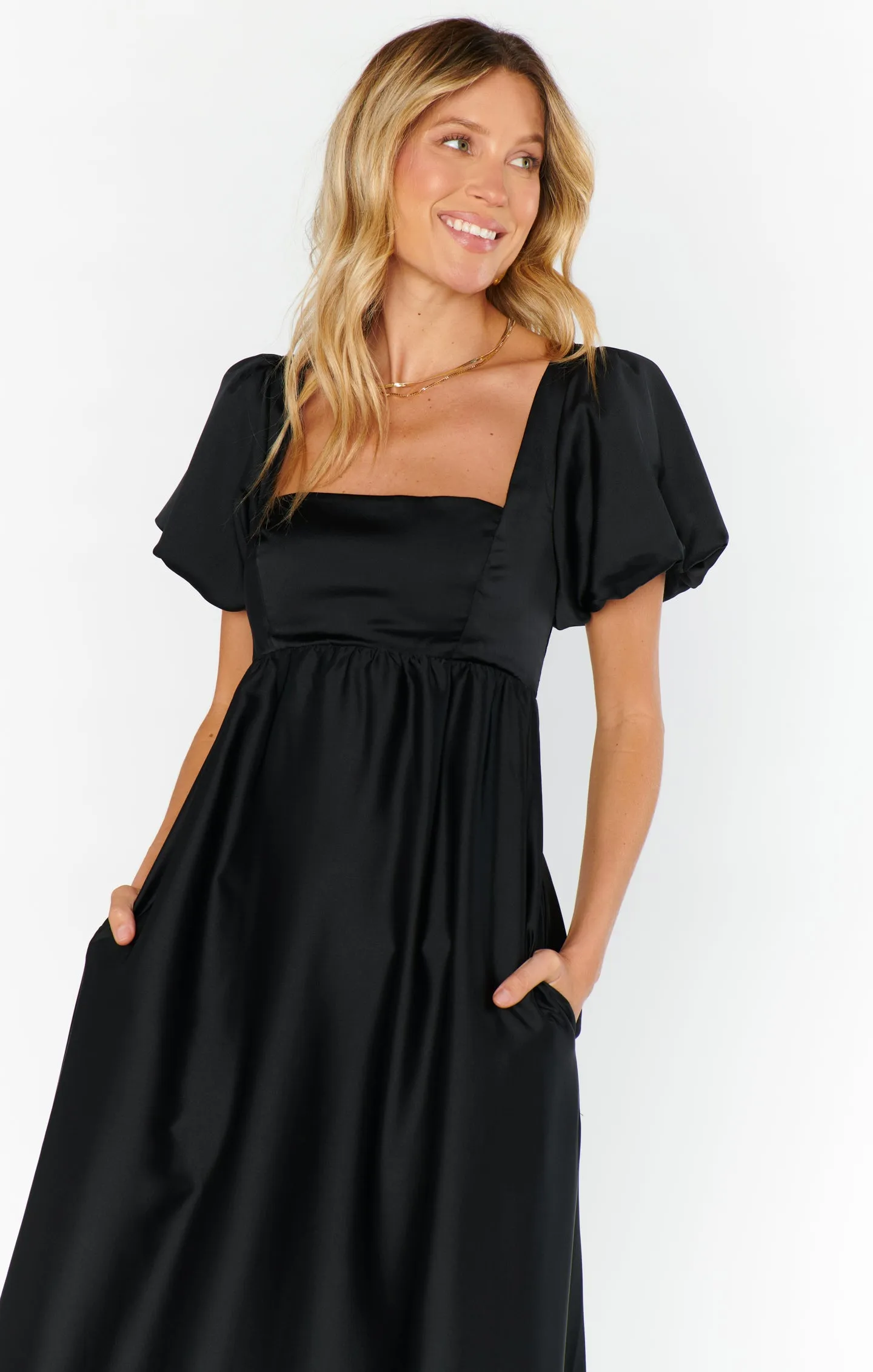 Nora Maxi Dress ~ Black Luxe Satin