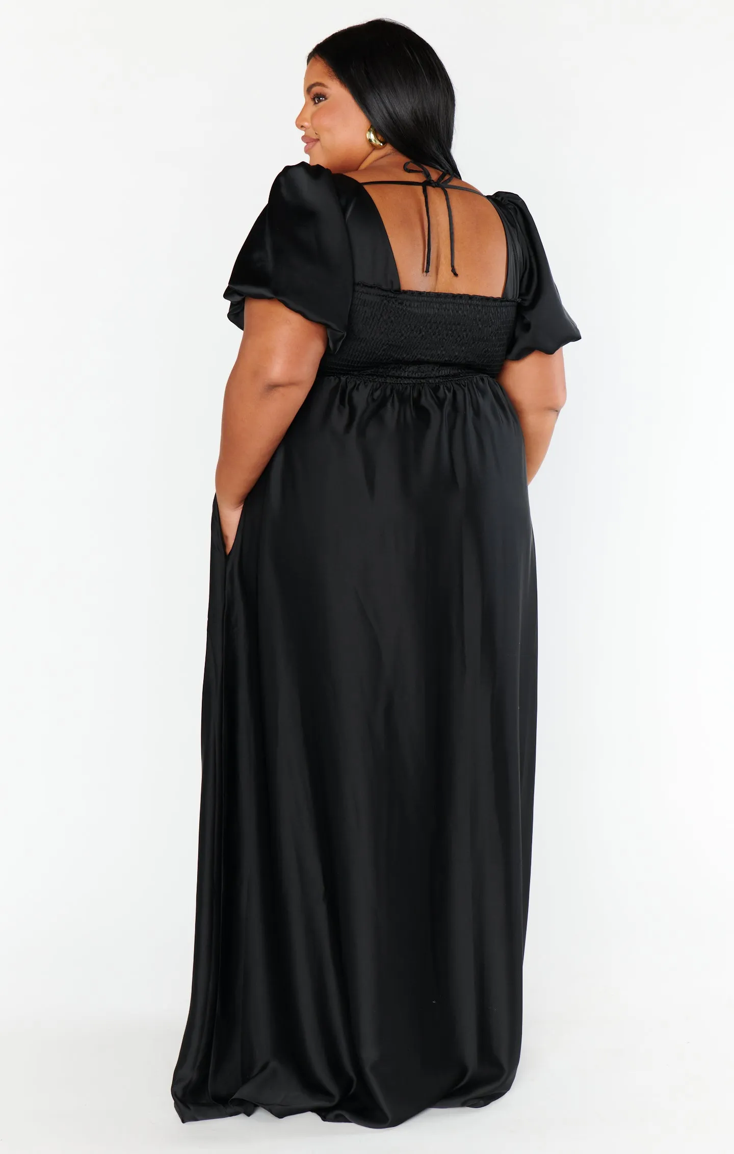 Nora Maxi Dress ~ Black Luxe Satin