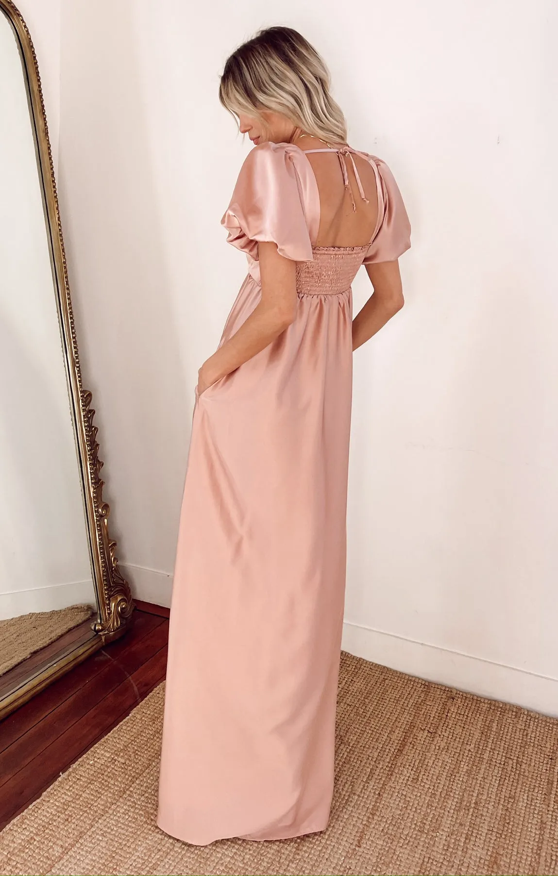 Nora Maxi Dress ~ Rose Gold Luxe Satin