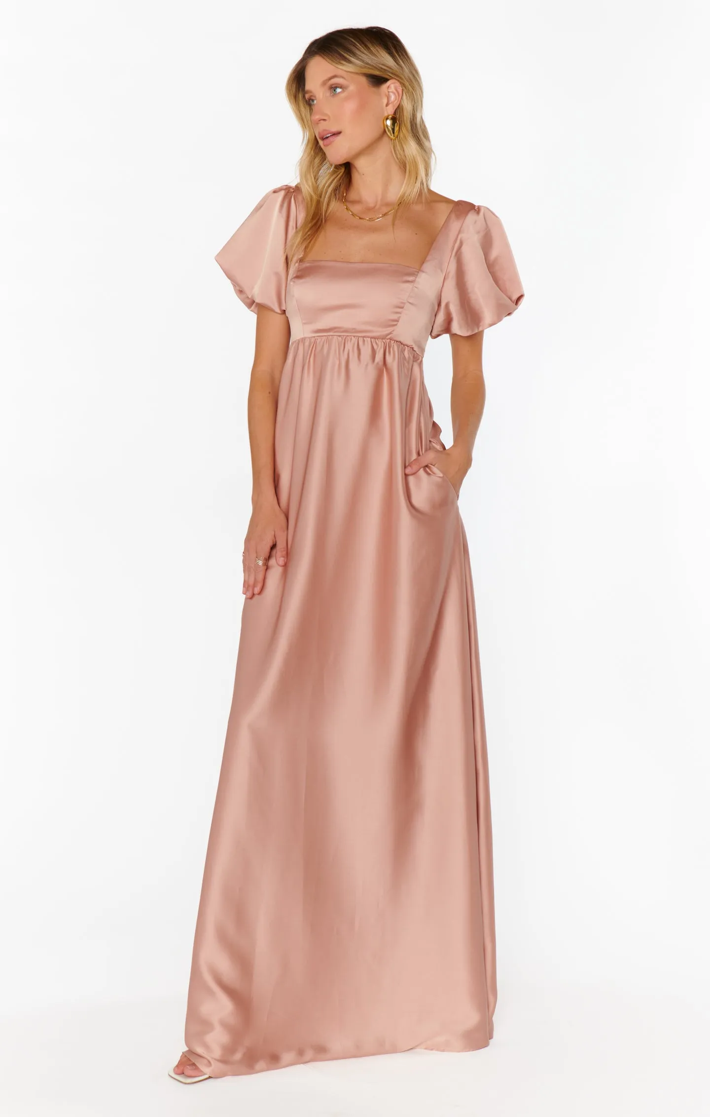 Nora Maxi Dress ~ Rose Gold Luxe Satin