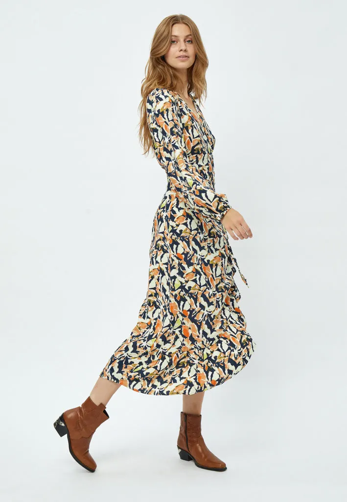 Odette Midi Wrap Dress - Jet Black Print