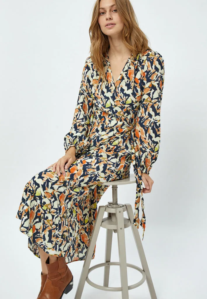 Odette Midi Wrap Dress - Jet Black Print