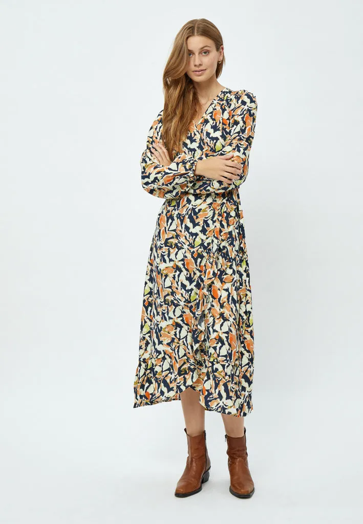 Odette Midi Wrap Dress - Jet Black Print