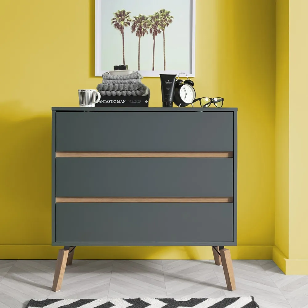 Otto Chest of Drawers Wide 3 Drawer in Grey