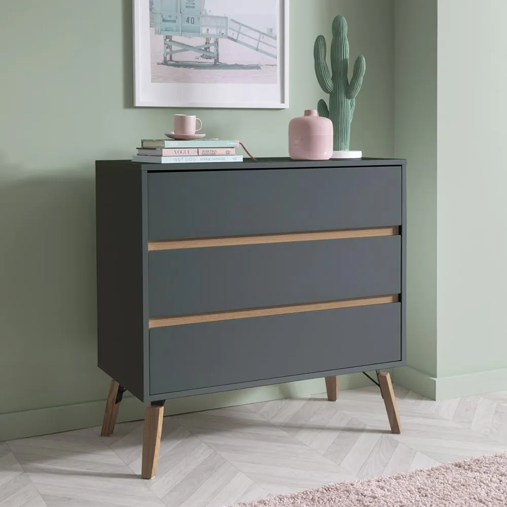 Otto Chest of Drawers Wide 3 Drawer in Grey