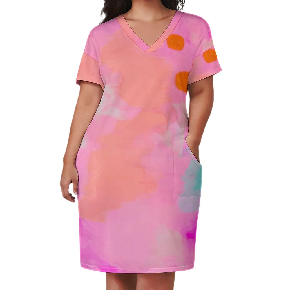 Pink Tie-dye Loose pocket dress