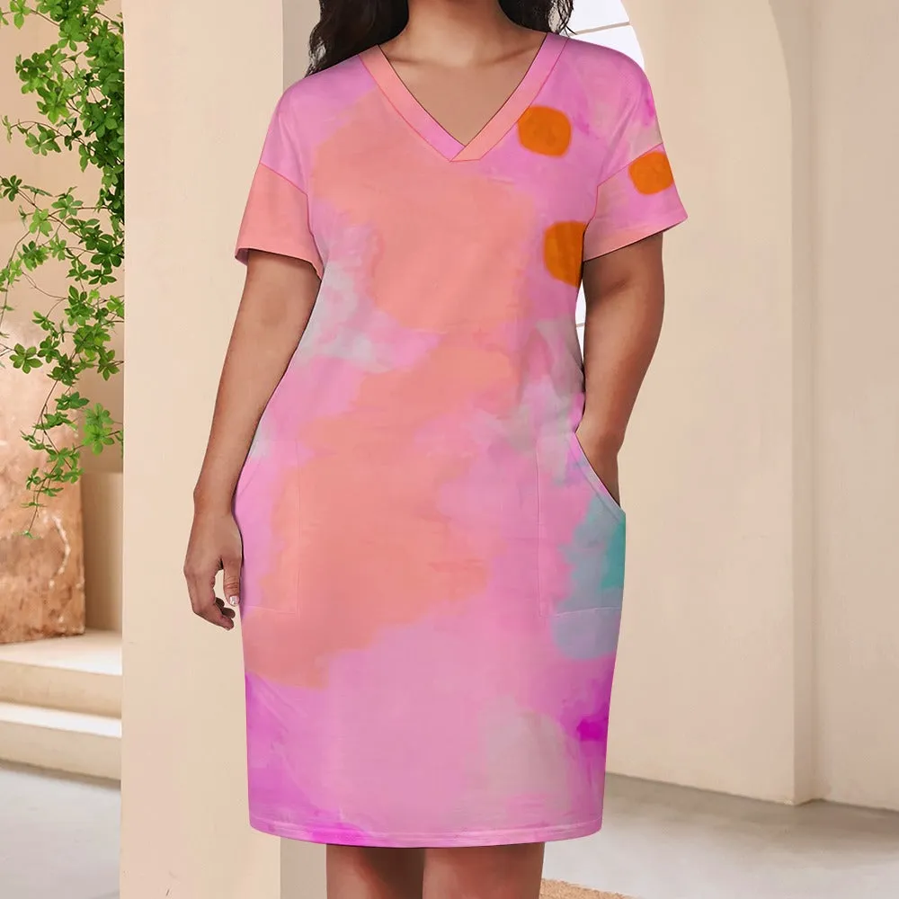 Pink Tie-dye Loose pocket dress