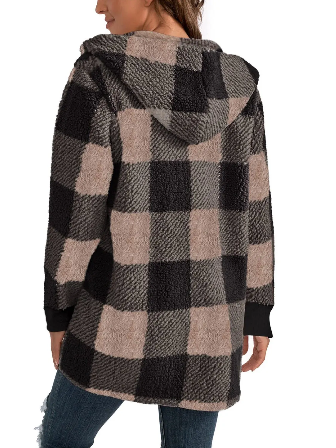 Plaid Long Sleeve Hooded Coat