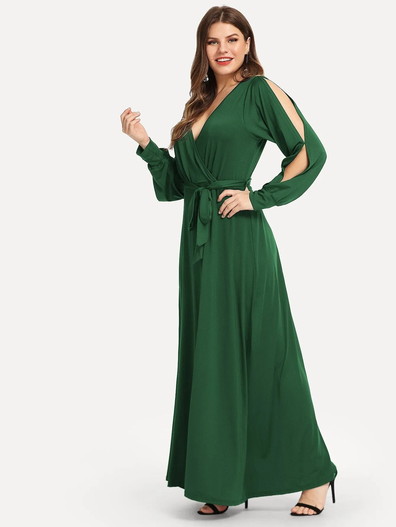  Plus Self Belted Surplice Wrap Dress