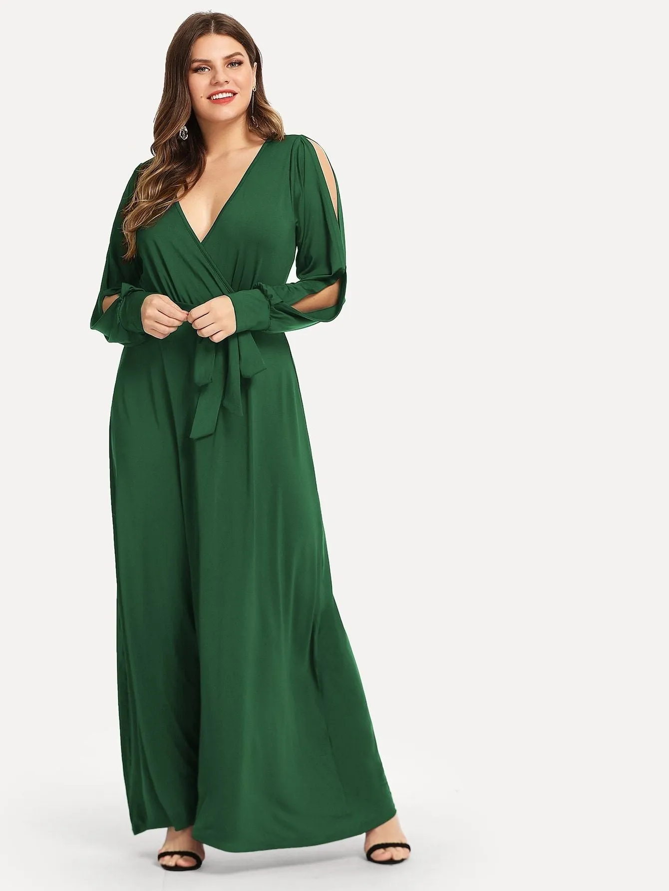  Plus Self Belted Surplice Wrap Dress