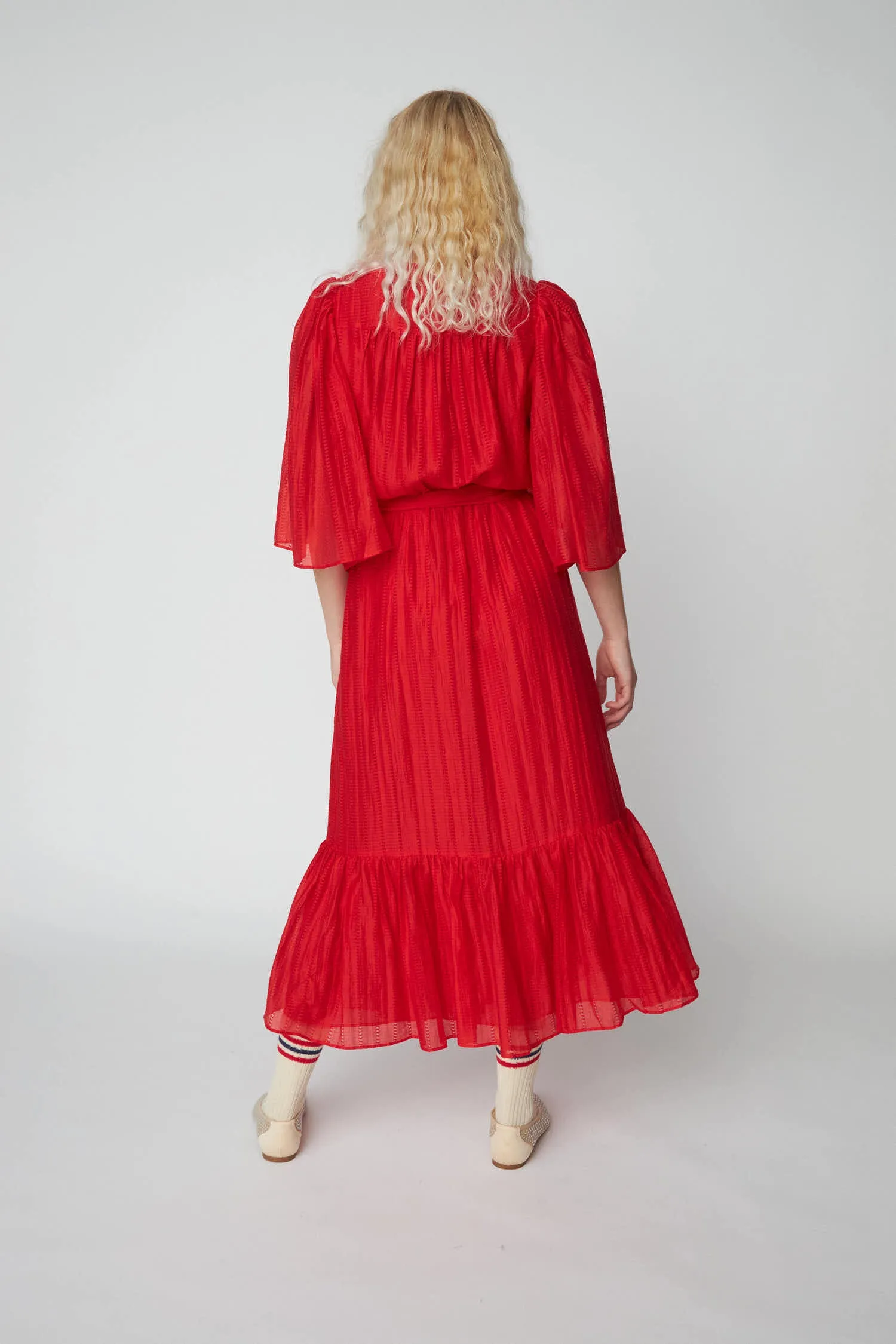 Pointelle Wrap Dress - Flame Red