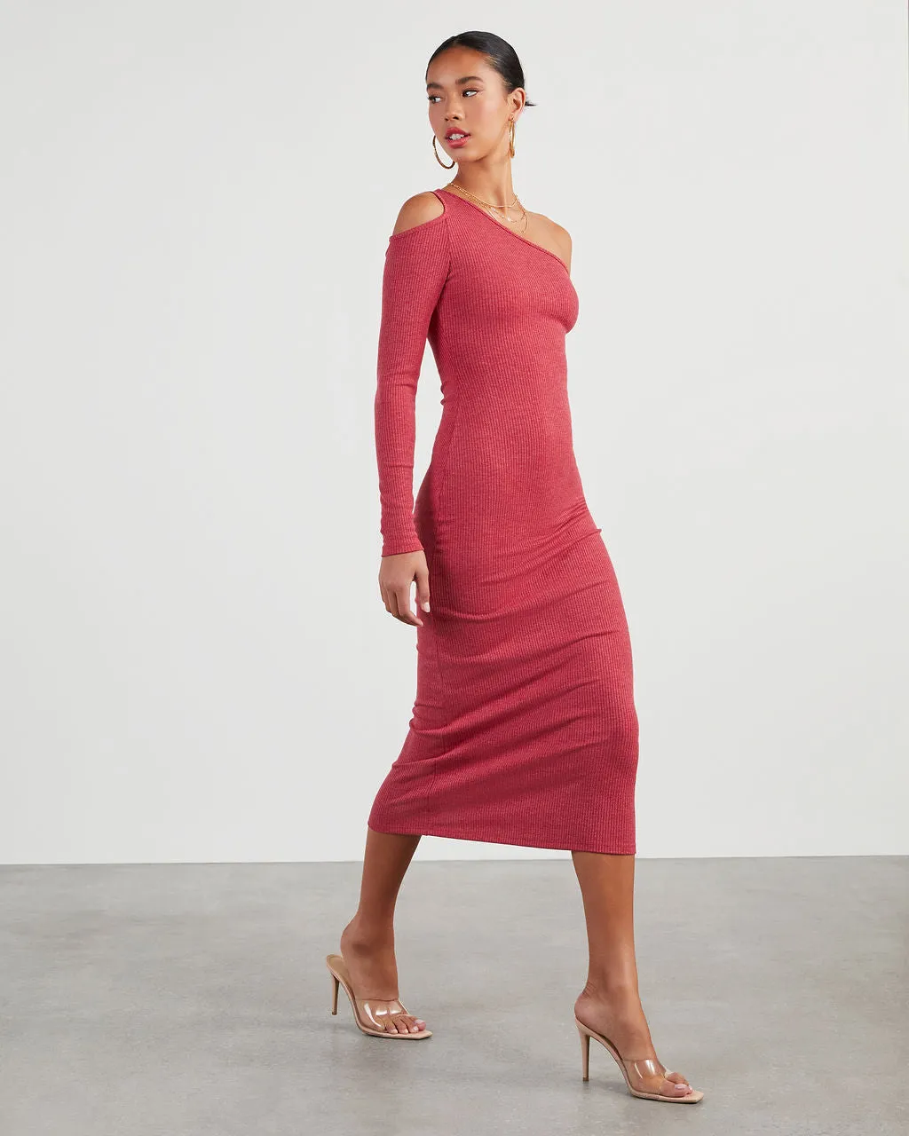 Regina Cutout One Shoulder Knit Midi Dress