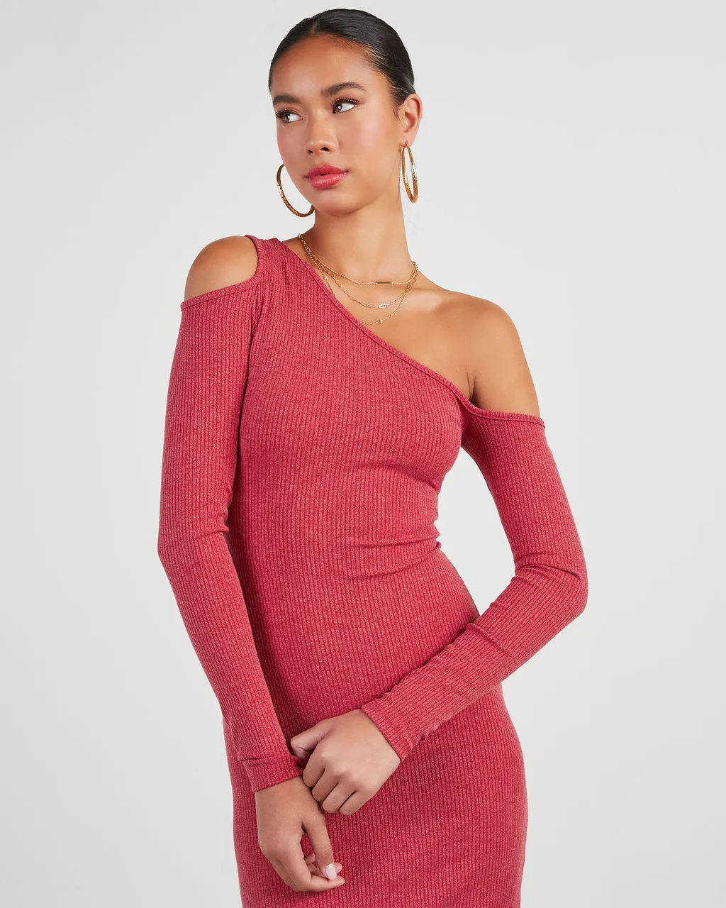 Regina Cutout One Shoulder Knit Midi Dress