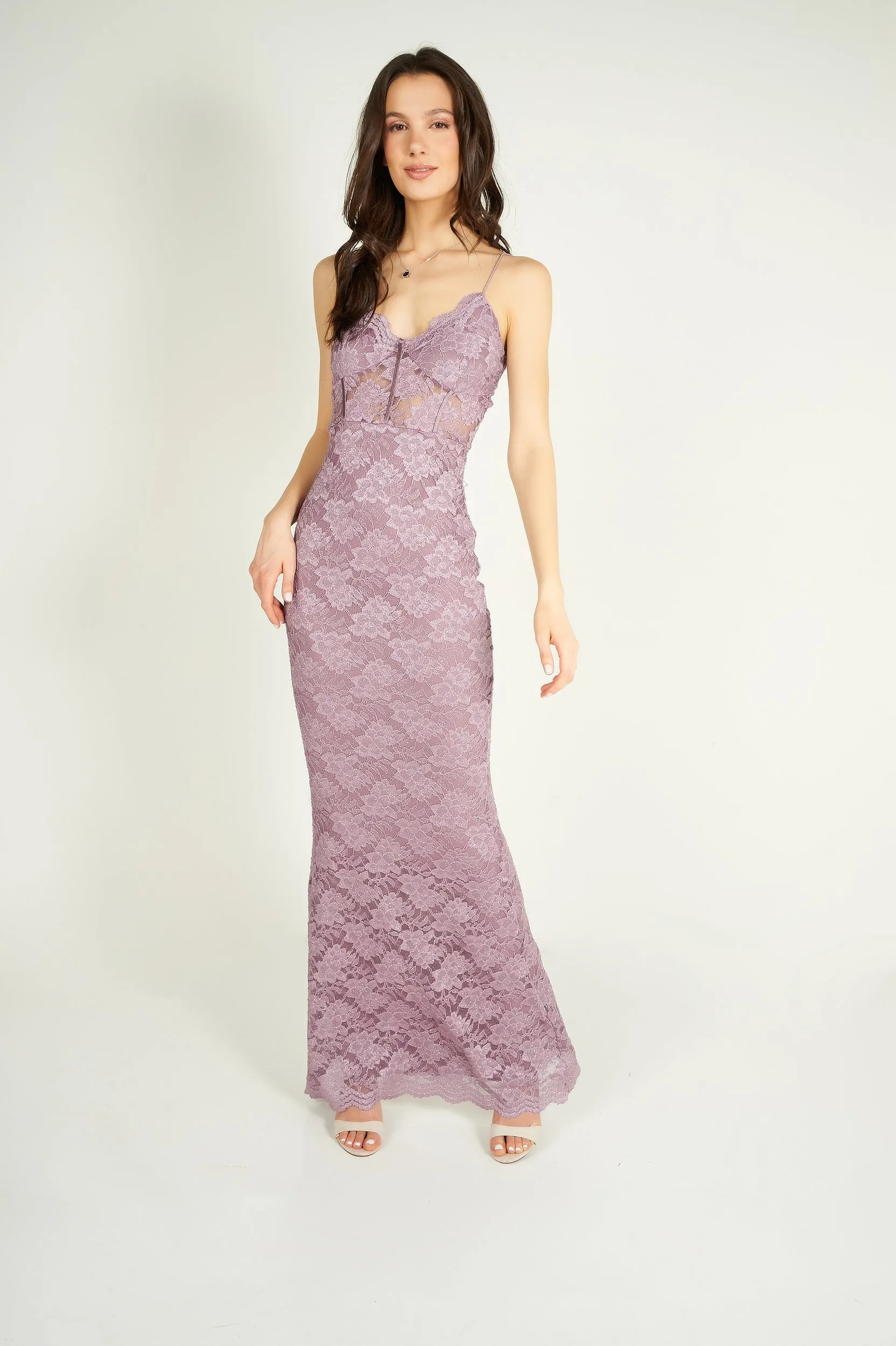 Robe maxi en dentelle brillante - PD4718AX1 - (E-C6)