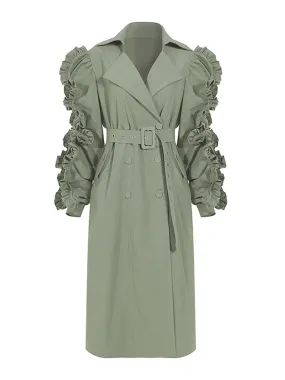 Ruffle Ruched Trench Coat