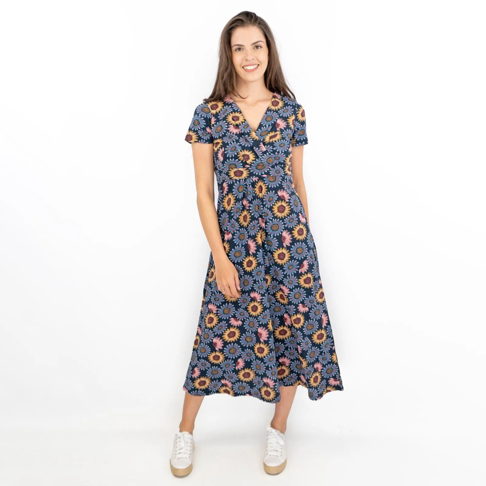 Seasalt Navy Sunflower Chapelle Jersey Midi Dress