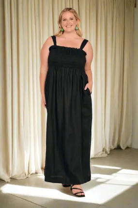 Sherry Linen Strapless Maxi Dress in Black