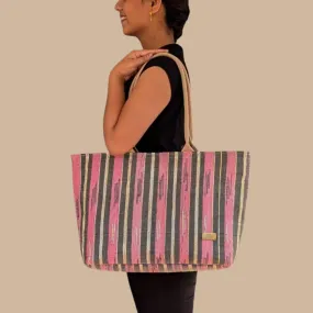 Shimmery Golden Pink Black Upcycled Handwoven Designer Office Tote (OTD1224-003) PS_W