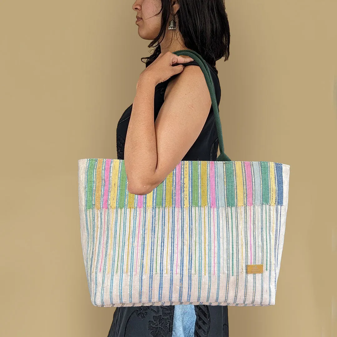 Shimmery Multicolored Upcycled Handwoven Designer Office Tote (OTD1124-001) PS_W