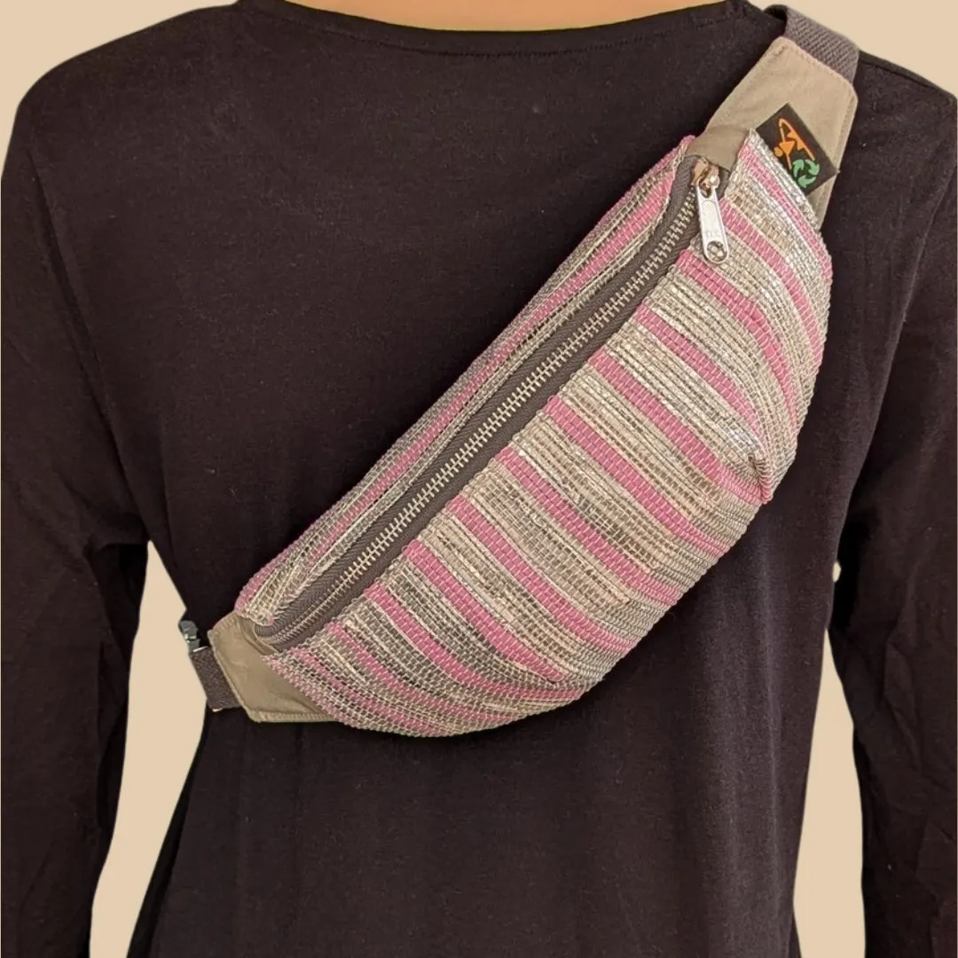 Shimmery Silver and Pink Upcycled Handwoven Fanny Pack (FP1124-003) PS_W