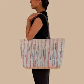 Shimmery Silver Blue Red Upcycled Handwoven Designer Office Tote (OTD1224-008) PS_W