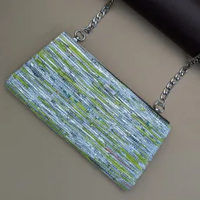 Shimmery Silver Green Upcycled Handcrafted Trapeze Clutch (TC1024-021) MS_W