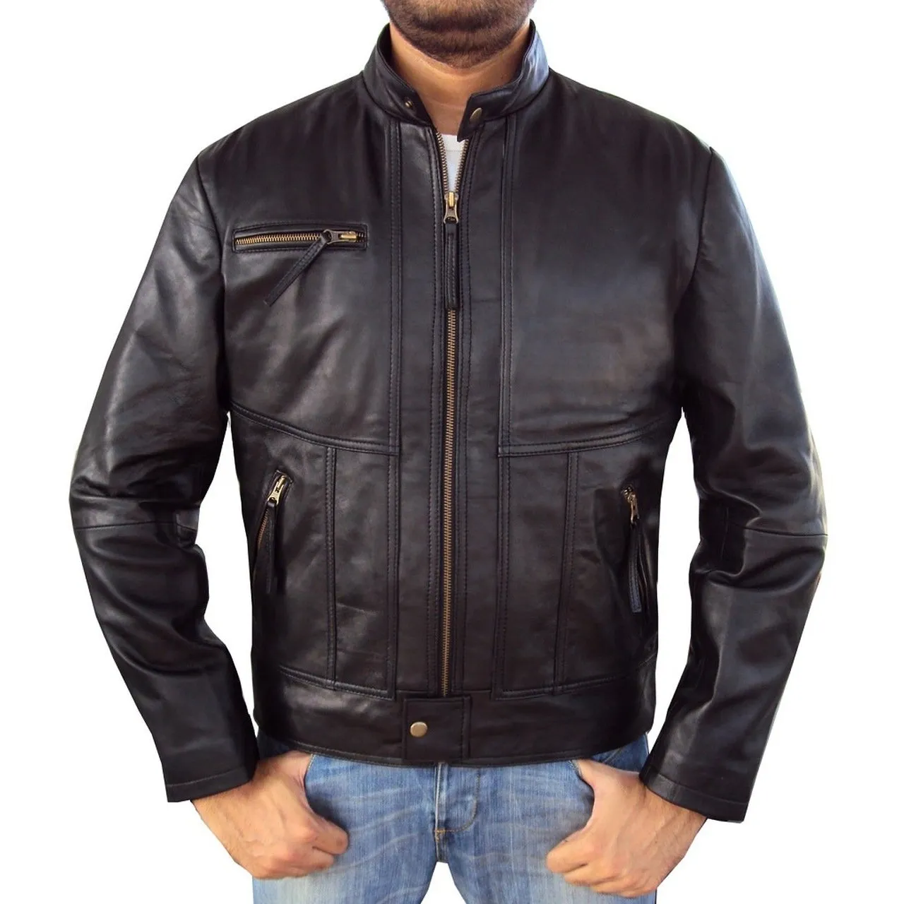 Short Regular Fit Black Leather Jacket for Men - Men Jacket