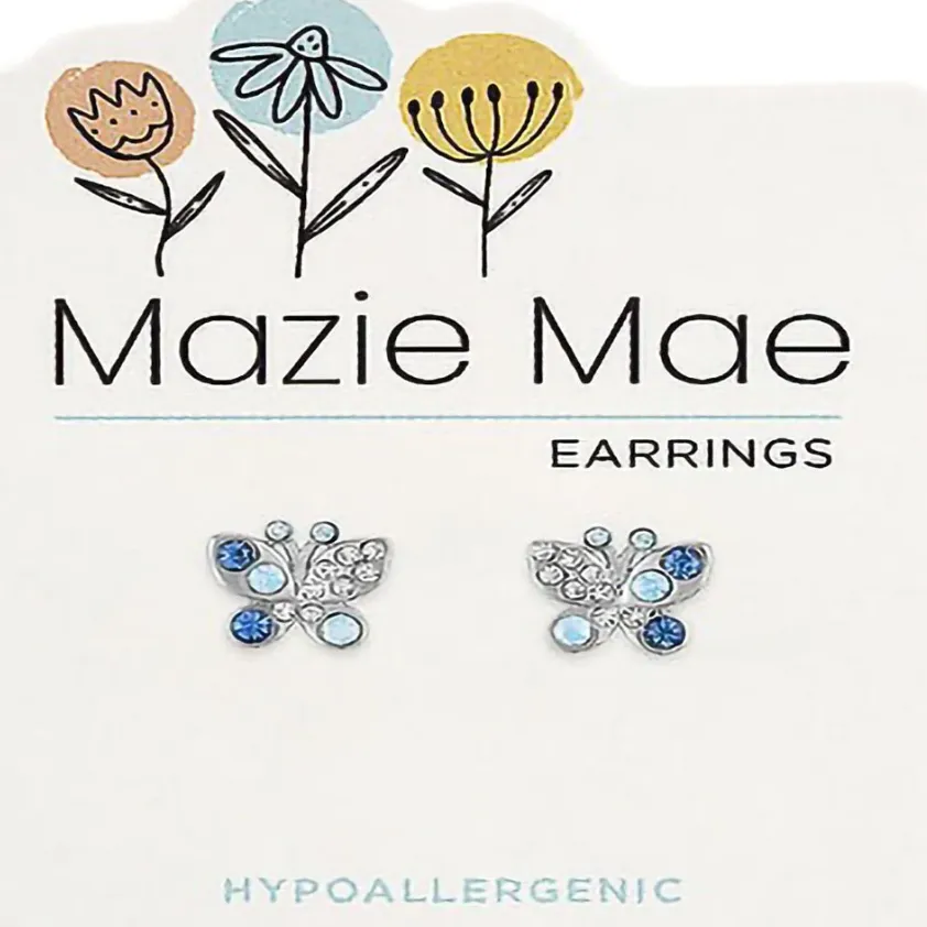 Silver Opal & Aquamarine Butterfly Stud Mazie Mae Earring