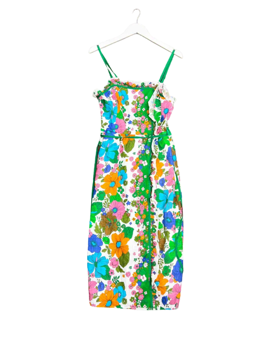 Size 1 (S) | Zimmermann Multicoloured Floral Riders Ruffled Linen Midi Dress