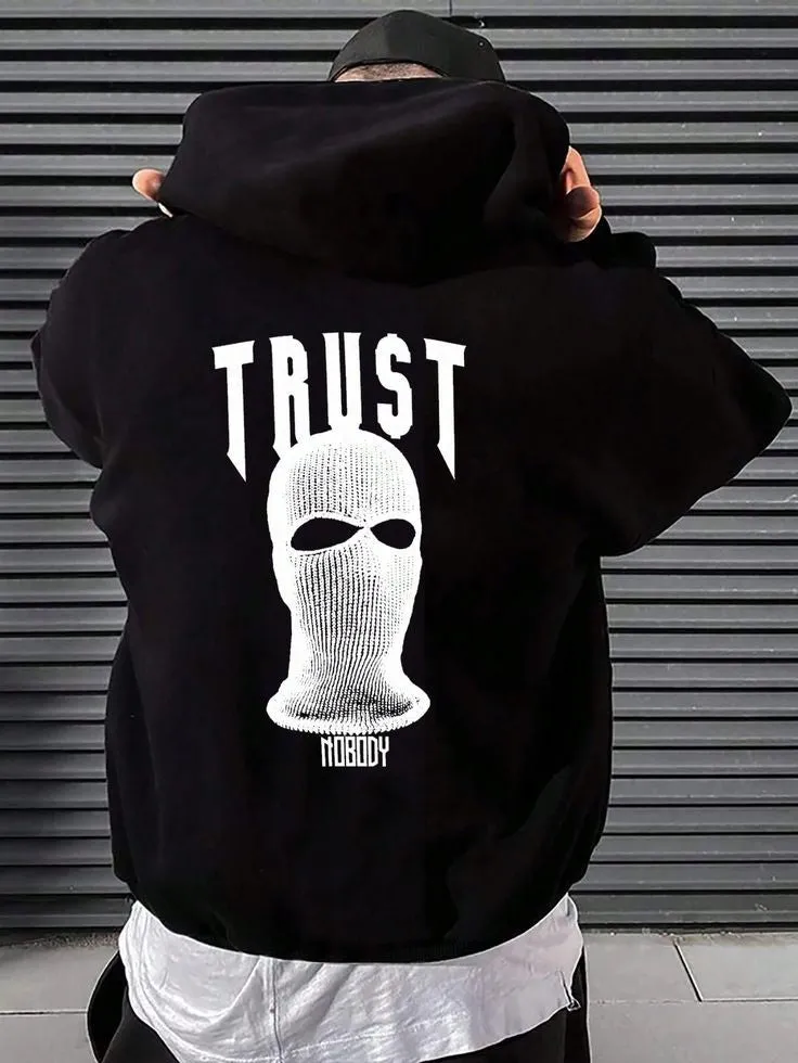 Ski Mask Graphic Printed Oversized Pullover Hooded Casual Sweatshirt  For Mens