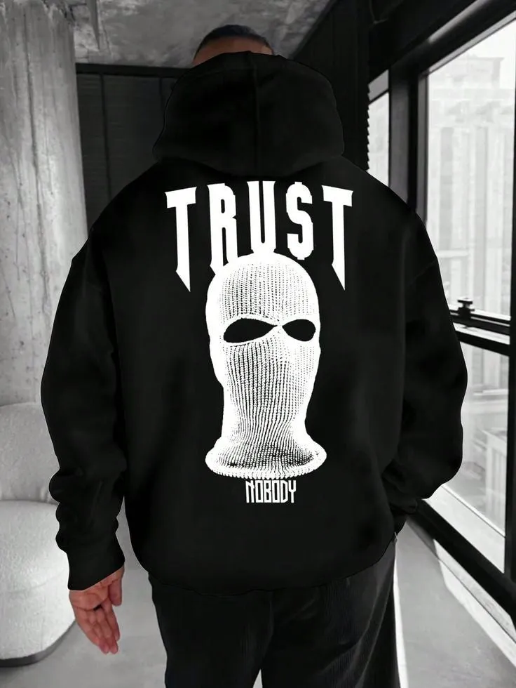 Ski Mask Graphic Printed Oversized Pullover Hooded Casual Sweatshirt  For Mens