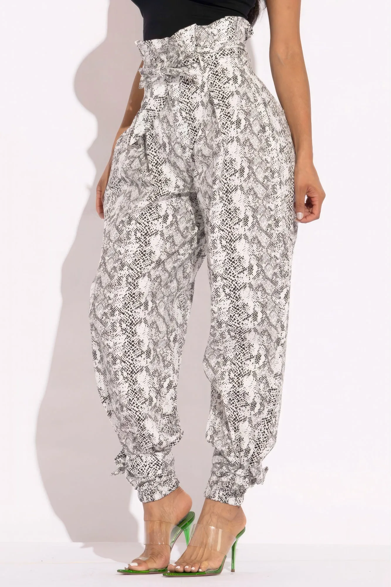 Snakeskin Printed Paper Bag Style Cargo Pants