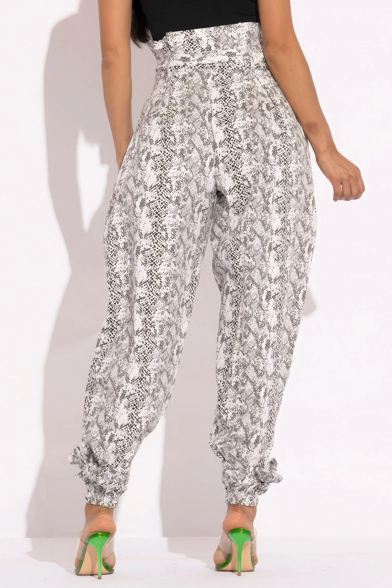 Snakeskin Printed Paper Bag Style Cargo Pants