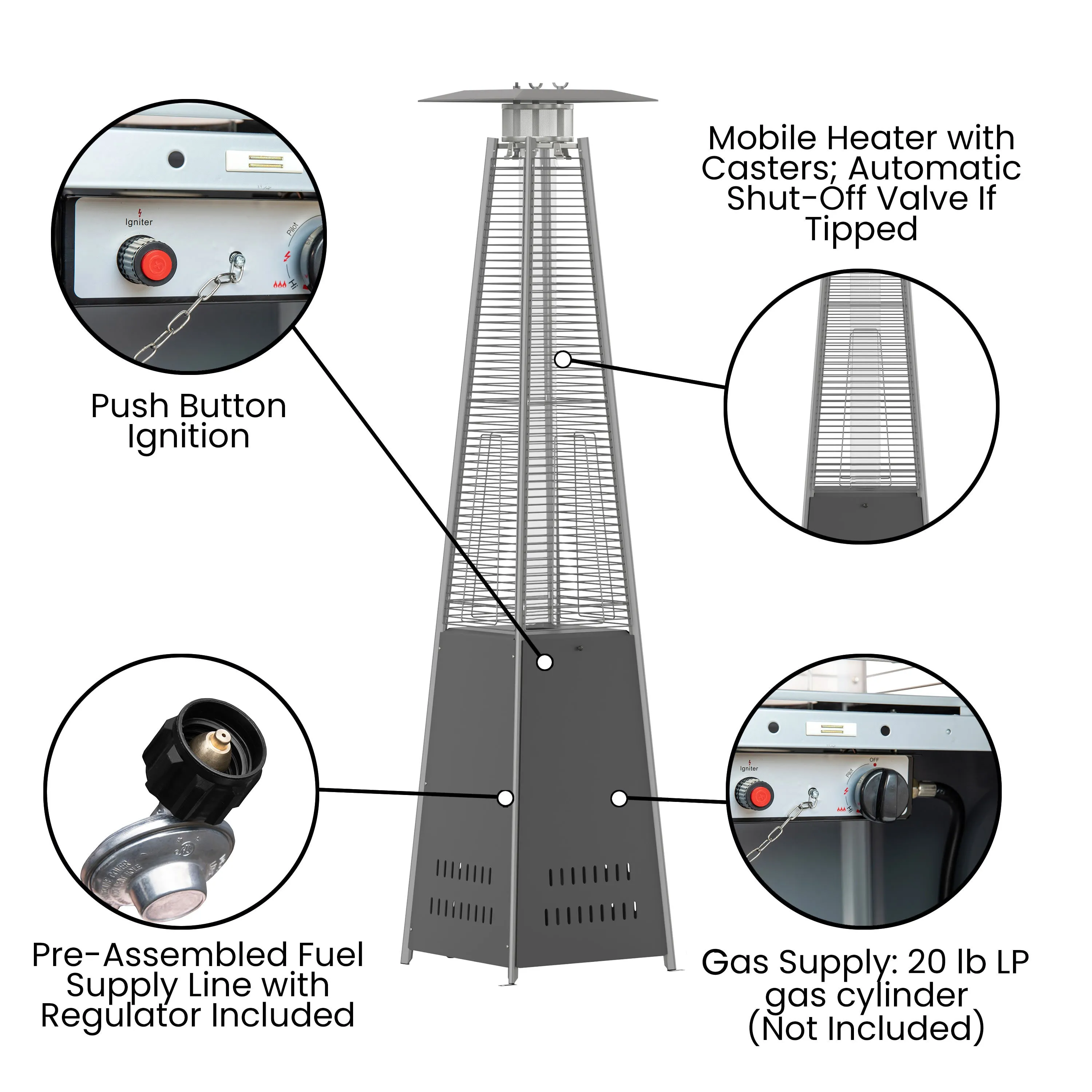 Sol Patio Outdoor Heating-Stainless Steel Pyramid 42,000 BTU Propane Heater with Wheels for Commercial & Residential Use