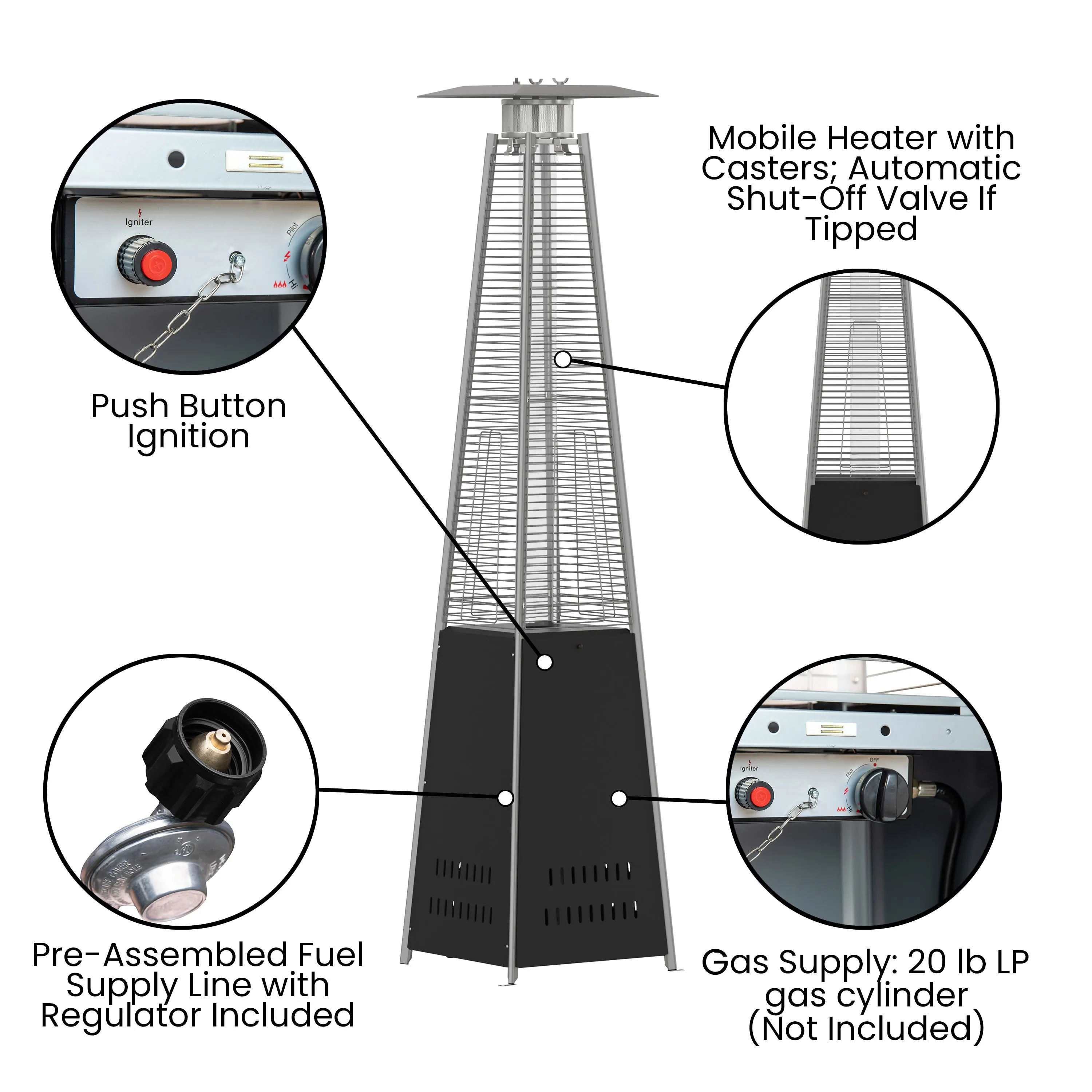 Sol Patio Outdoor Heating-Stainless Steel Pyramid 42,000 BTU Propane Heater with Wheels for Commercial & Residential Use