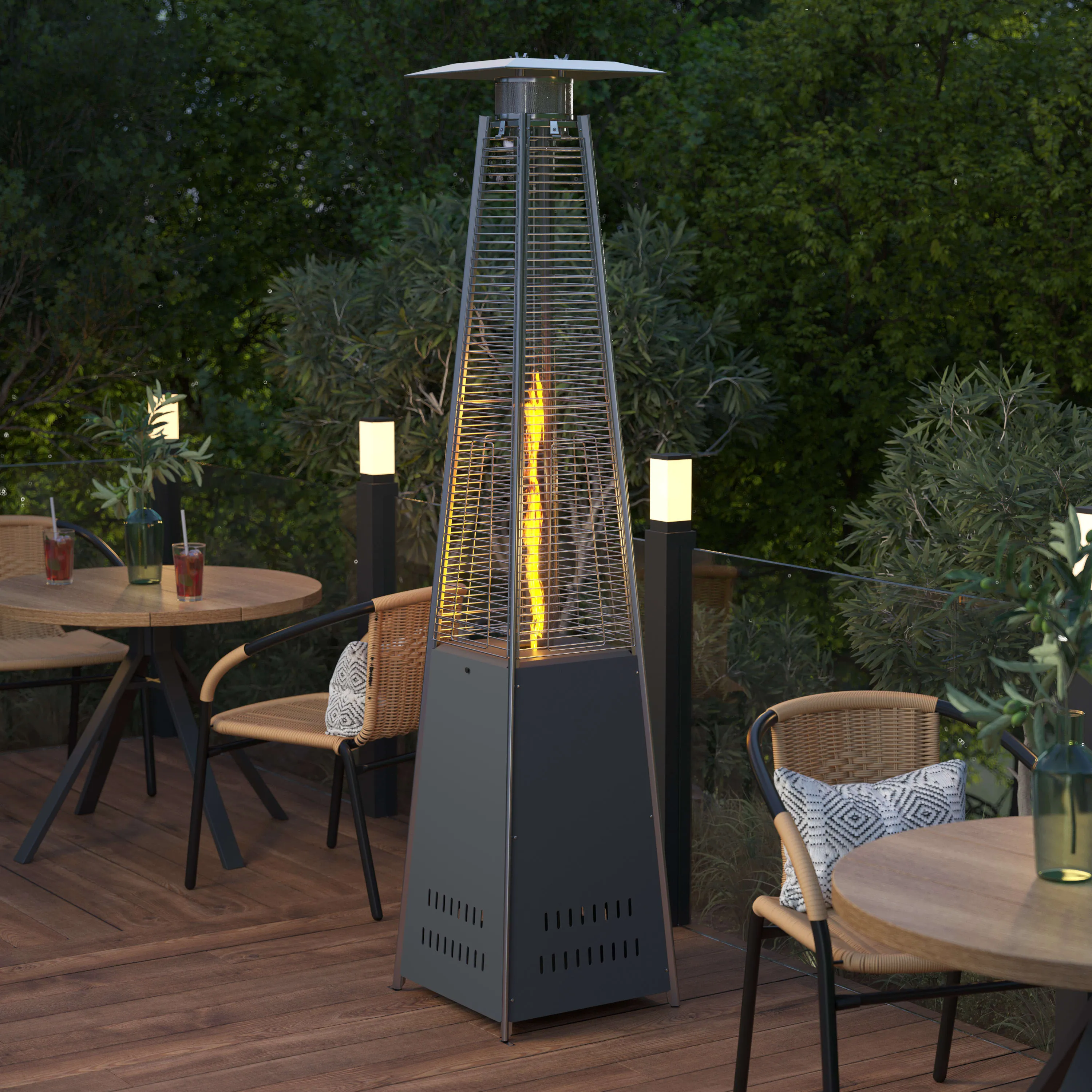 Sol Patio Outdoor Heating-Stainless Steel Pyramid 42,000 BTU Propane Heater with Wheels for Commercial & Residential Use