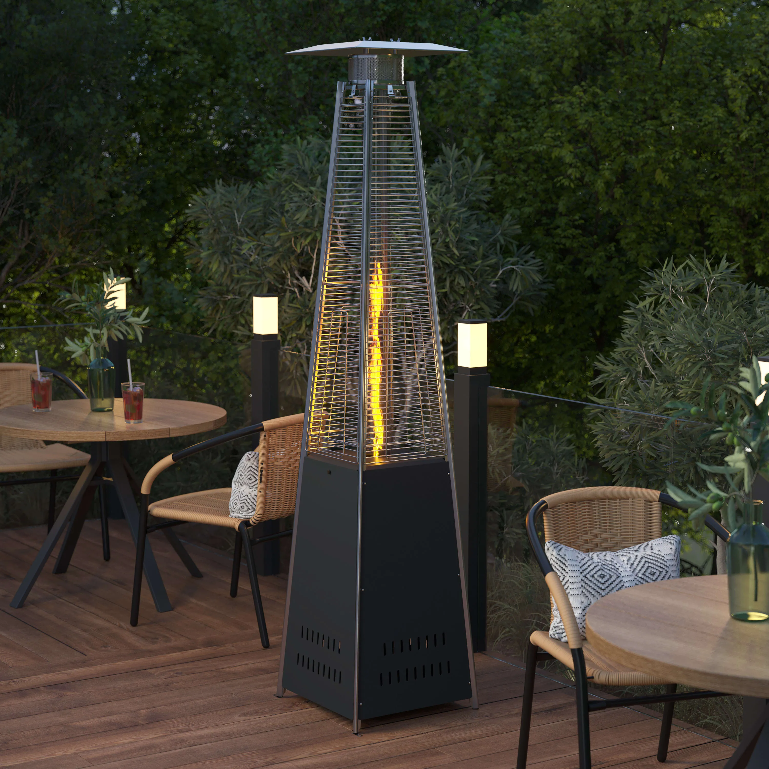 Sol Patio Outdoor Heating-Stainless Steel Pyramid 42,000 BTU Propane Heater with Wheels for Commercial & Residential Use