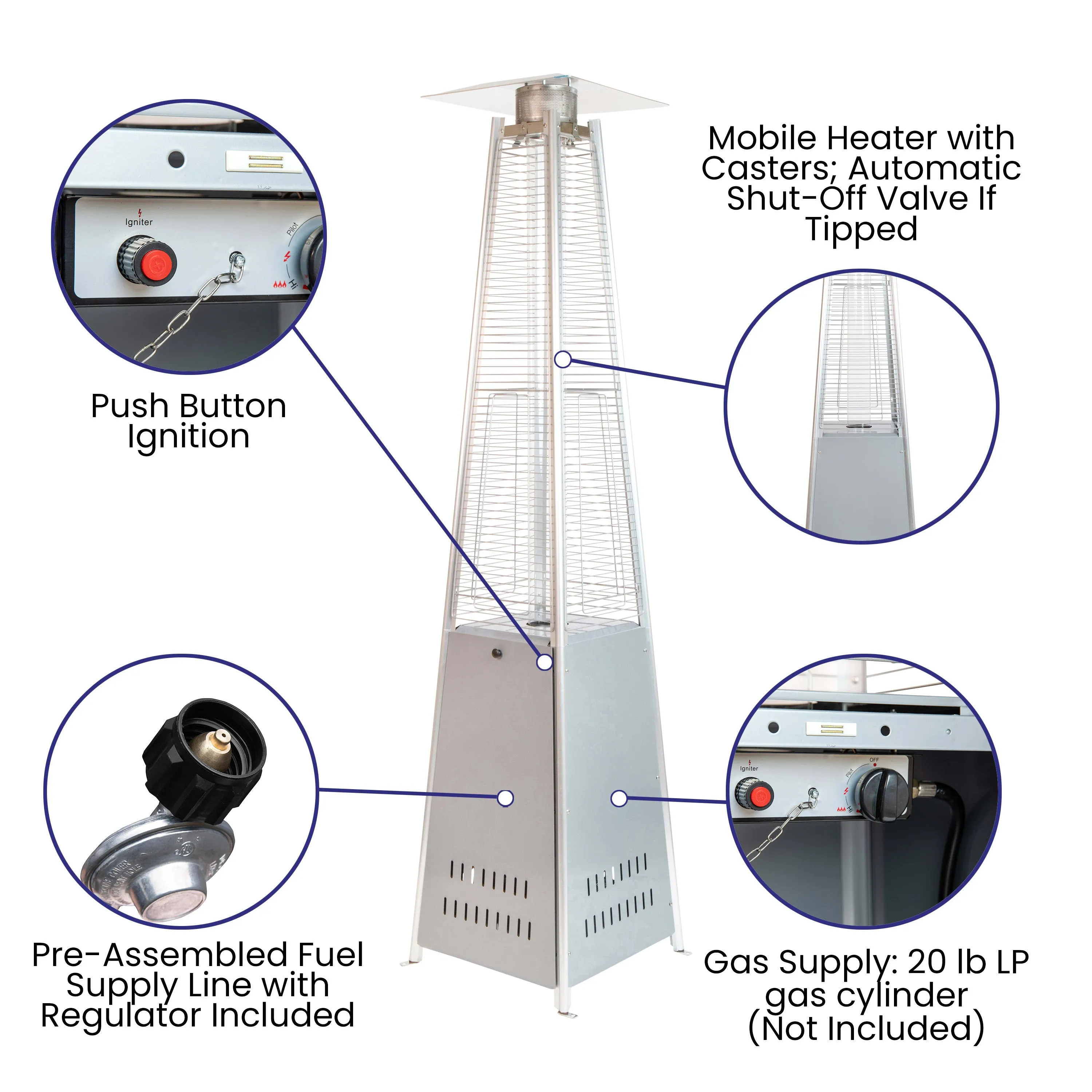 Sol Patio Outdoor Heating-Stainless Steel Pyramid 42,000 BTU Propane Heater with Wheels for Commercial & Residential Use