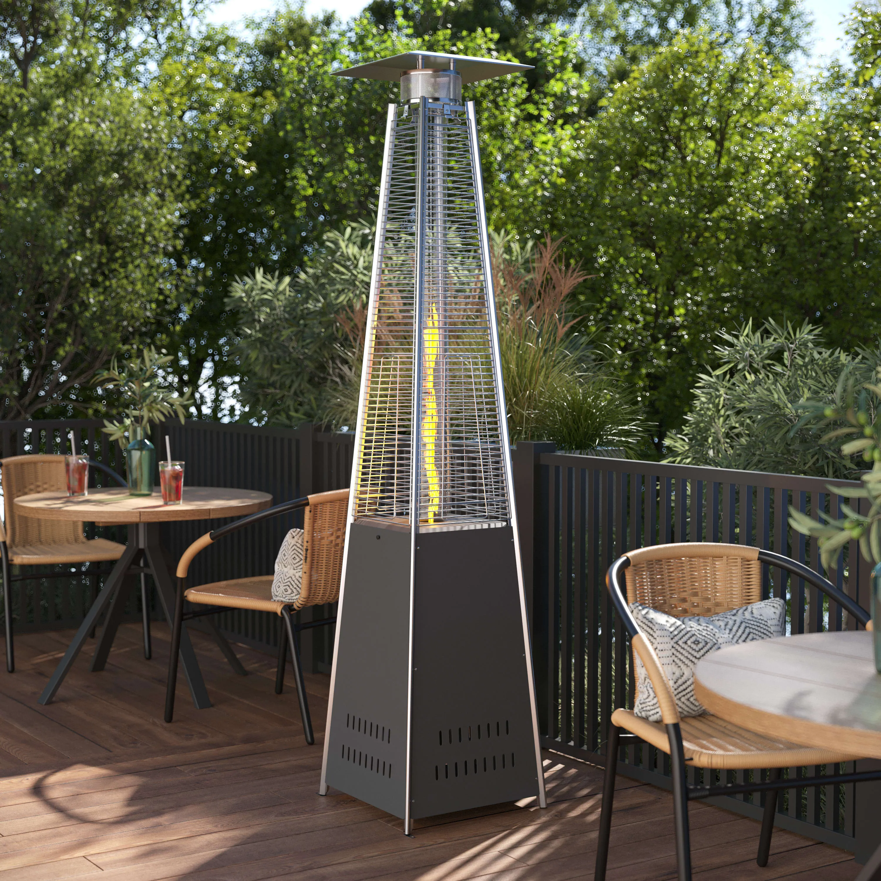 Sol Patio Outdoor Heating-Stainless Steel Pyramid 42,000 BTU Propane Heater with Wheels for Commercial & Residential Use