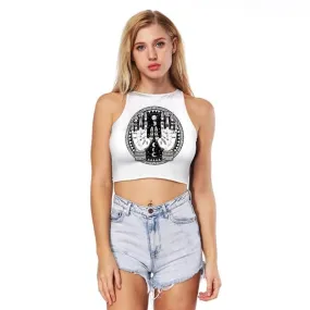 Sun Flower Printed Crop Top Sleeveless Shirt