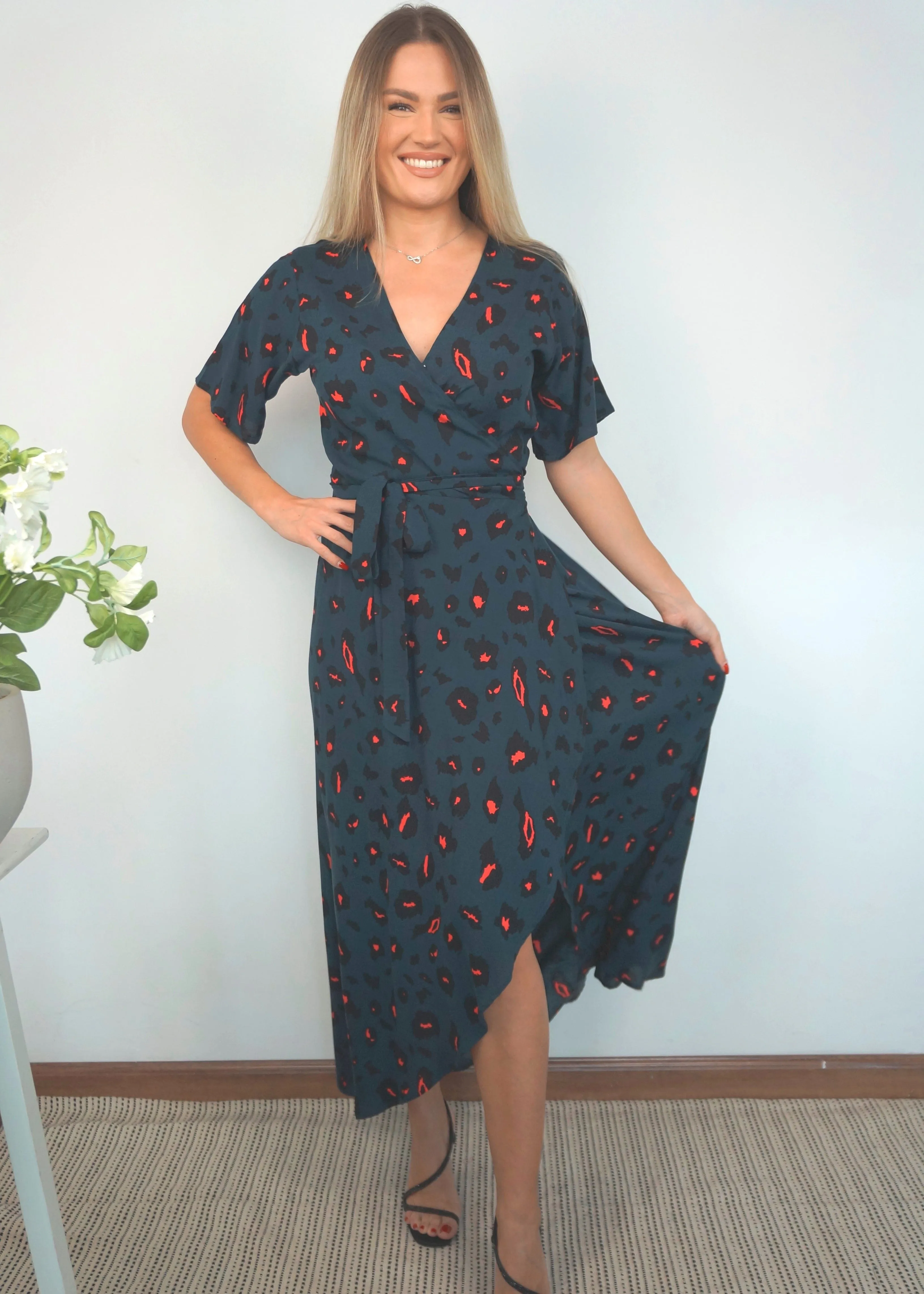 The Maxi Wrap Dress - Forest Leopard