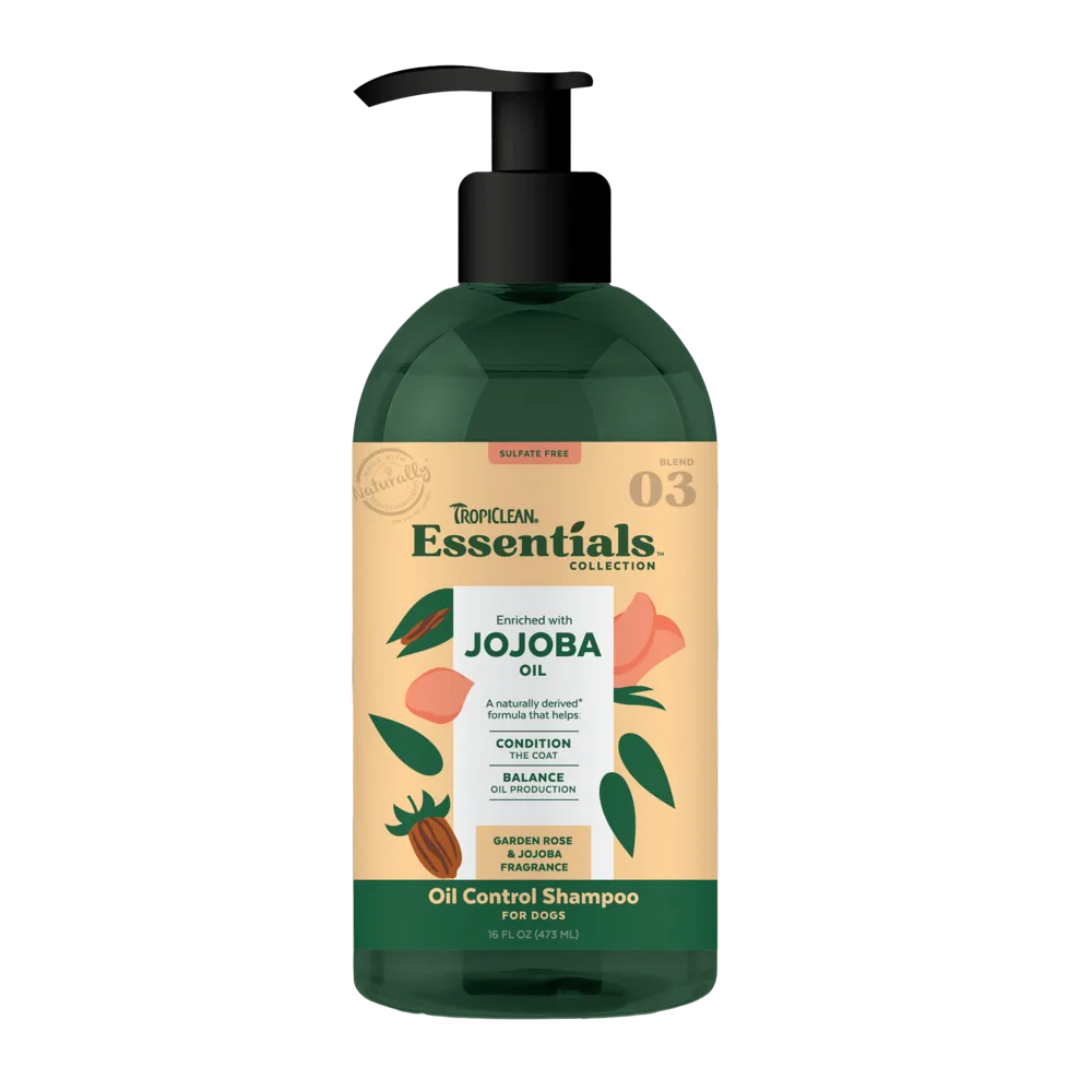 TropiClean Essentials Oil Control Shampoo Jojoba Oil - Garden Rose & Jojoba for Dogs 16oz