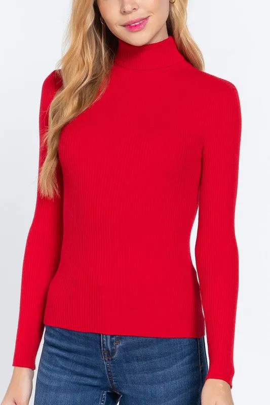 Turtle Neck Viscose Rib Sweater