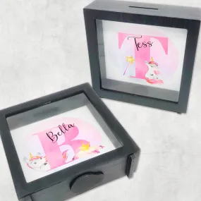 Unicorn Alphabet Personalised Money Box Frame