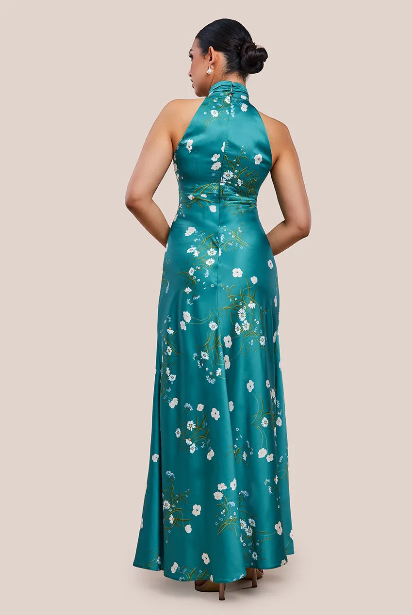 Urban Touch Floral Print Satin Maxi Dress