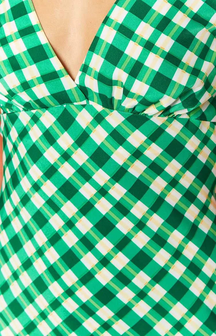 Verlaine Green Check Maxi Dress