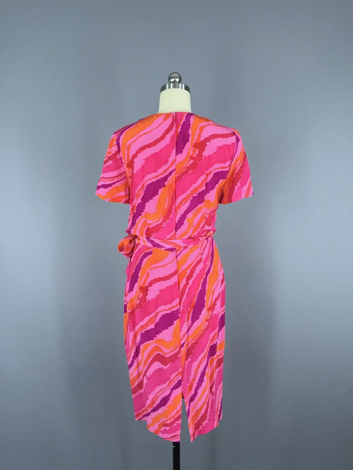 Vintage Pink Silk Dress / 1980s Wrap Style