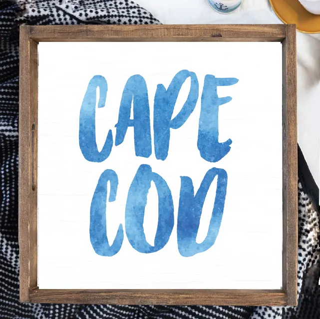 Watercolor Cape Cod Wooden Serving Tray